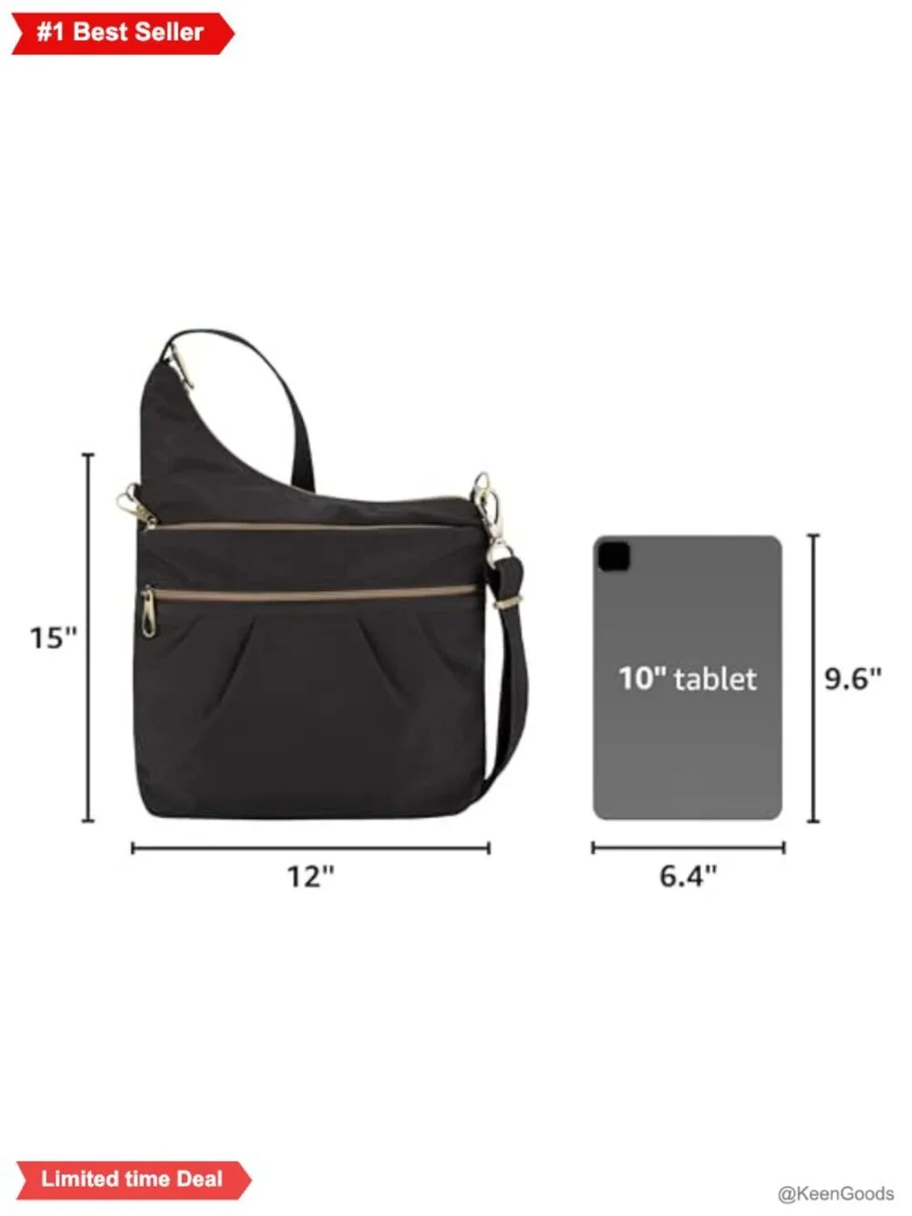 Travelon Anti-Theft Signature 3 Compartment Crossbody Bag Nylon RFID Travel